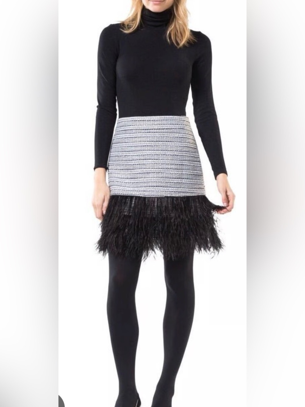 Sail‎ to Sable STS Size 10 Feather Trim Metallic Tweed Skirt Festive Party